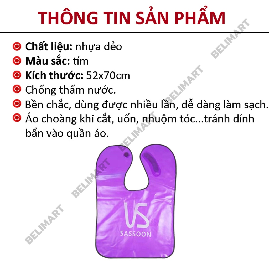 Áo choàng nhuộm tóc dùng nhiều lần, bạt nhuộm tóc tại nhà chống thấm nước màu tím BELIMART BL059