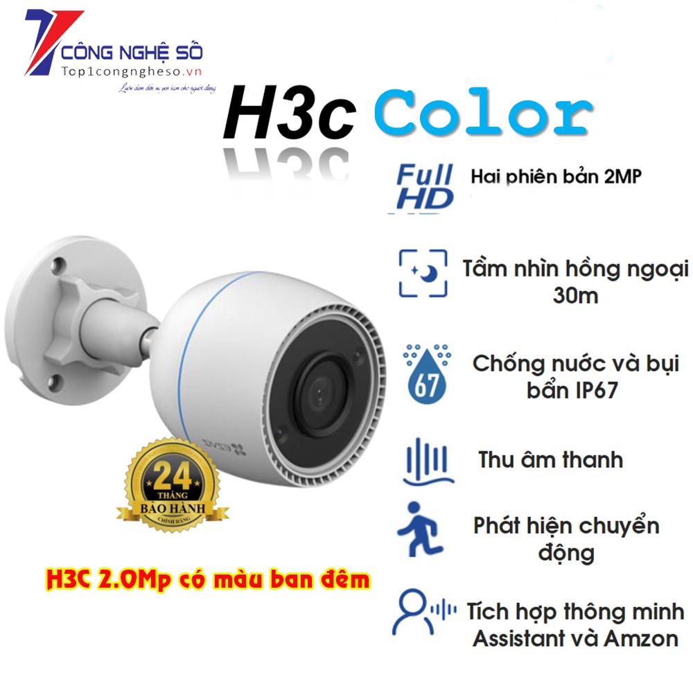 Camera wifi Ezviz H3C lắp đặt ngoài trời, bảo hành 24 tháng chính hãng, có màu ban đêm