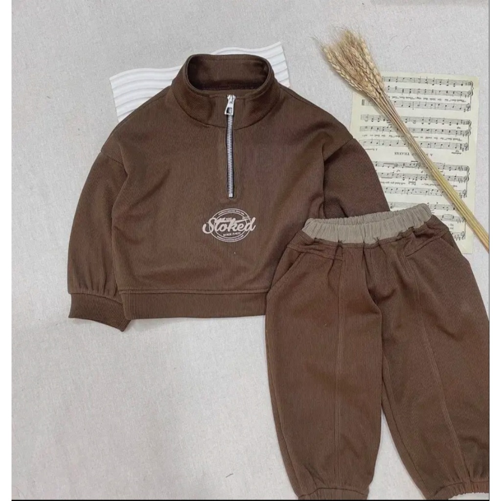 Sét bộ Sweater cổ cao chất nỉ nhung, mềm mại thoải mái mặc thu đông cho bé trai/bé gái be korea