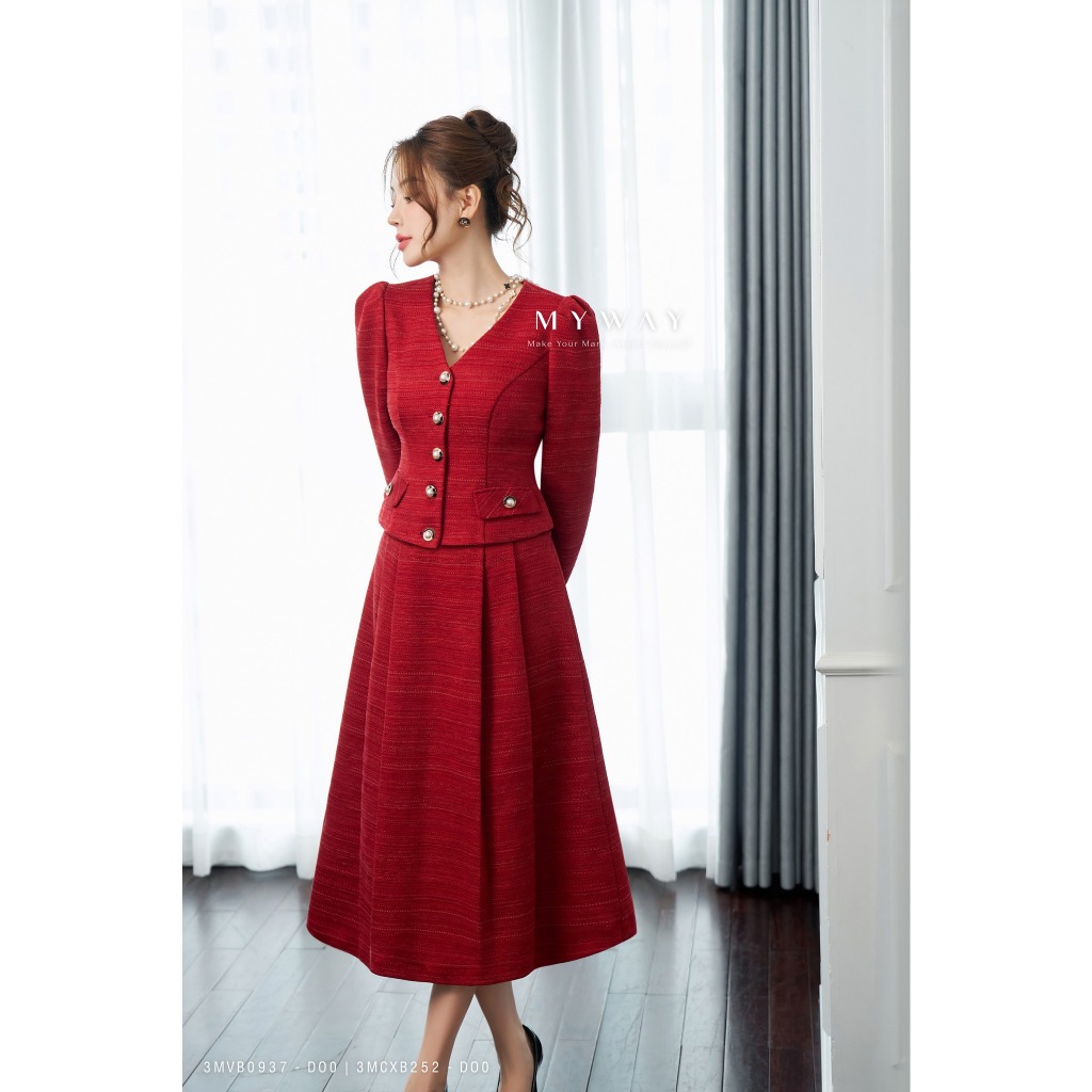 Set Vest Dạ Tweed Nữ MY WAY Chiết Eo Dáng Xòe Quý Phái 3MVB0937 -3MCXB252