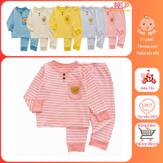  MK375 (7-16KG) Bộ áo dài tay quần dài phối túi chất thun lạnh sọc dệt cho bé dưới 3 tuổi