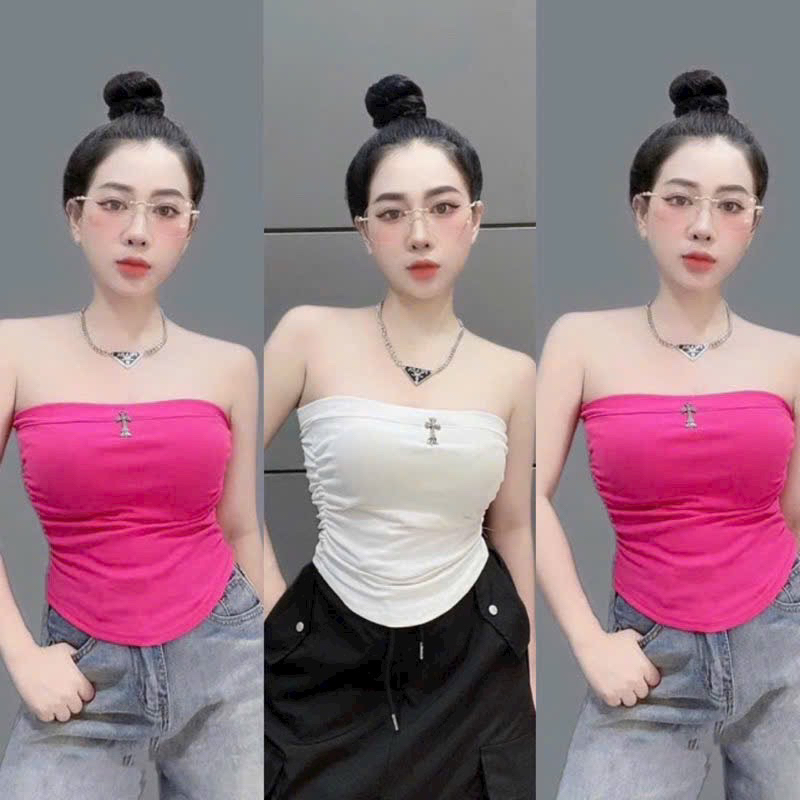 Áo ỐNG quây THÁNH GIÁ nhúng eo UN ( có mút sẵn) logo kim loại chữ thập cúp ngực nữ sexy dáng ngắn croptop - Thiên Yết