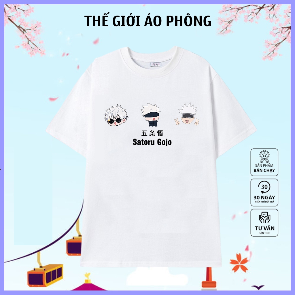 Áo Jujutsu Kaisen, Anime in hình Gojo màu trắng cực ngầu, chất cotton co giãn 4 chiều