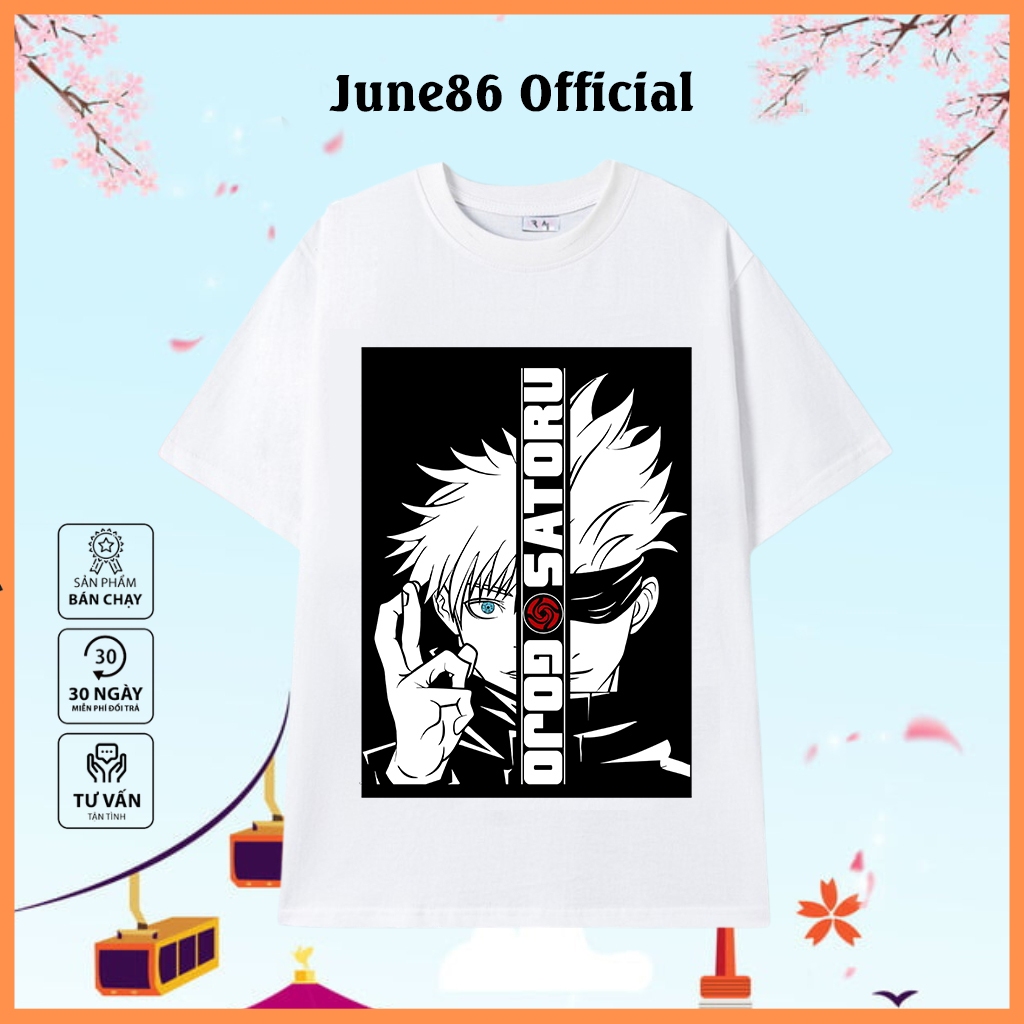 Áo Jujutsu Kaisen, Áo Anime in hình Gojo Satoru màu trắng cực ngầu, chất cotton co giãn 4 chiều