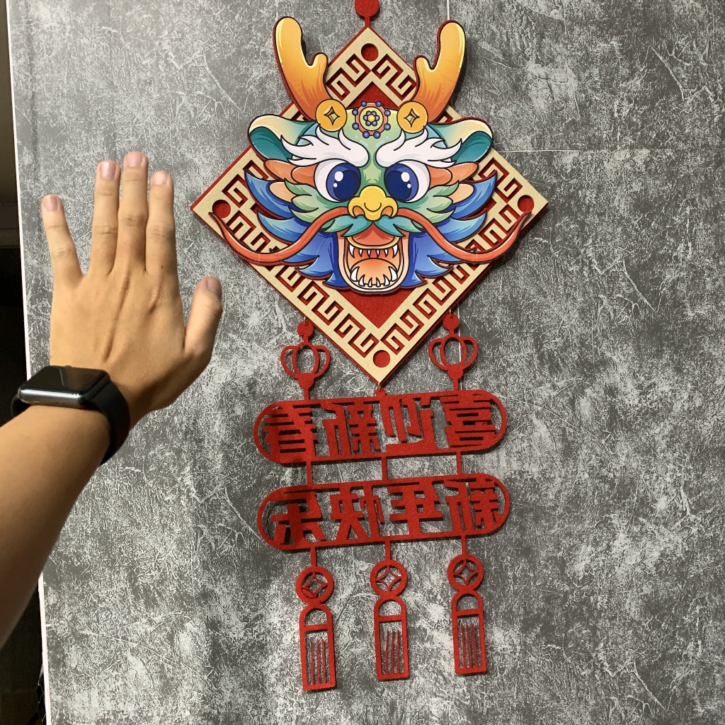 Hình treo dán cửa đỏ trang trí ngày tết - hình lân màu đỏ - siêu đẹp