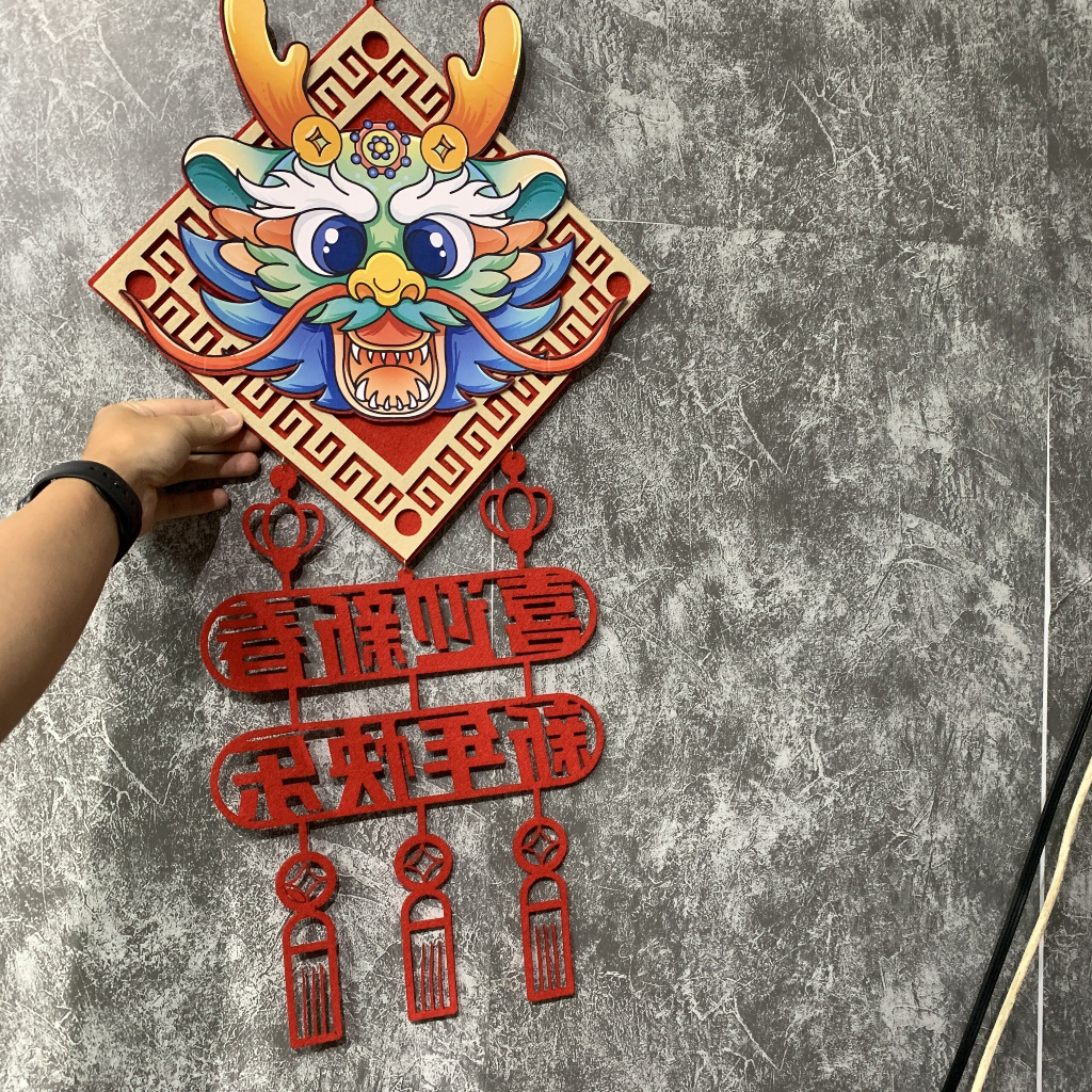 Hình treo dán cửa đỏ trang trí ngày tết - hình lân màu đỏ - siêu đẹp