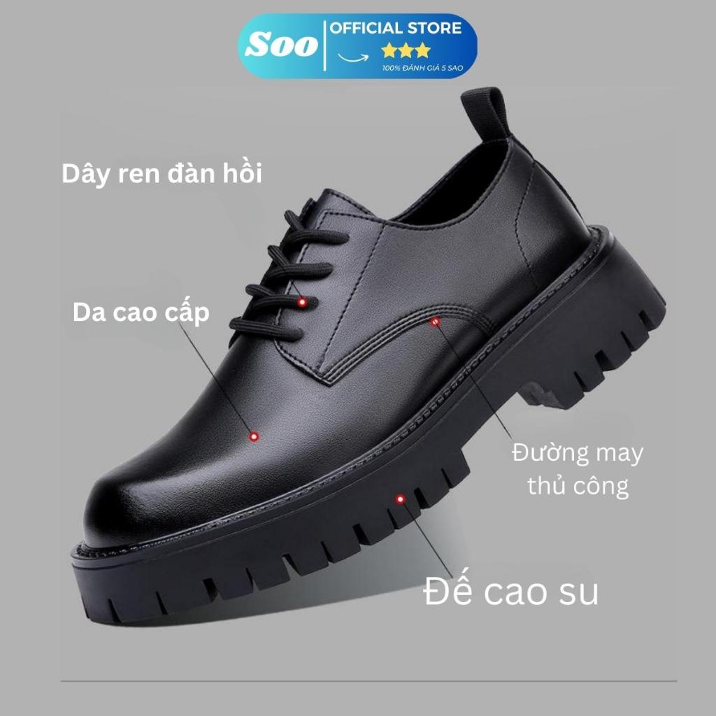 Giày da nam chunky derby cao cấp, Giày boot nam cổ thấp kiểu dáng Hàn Quốc