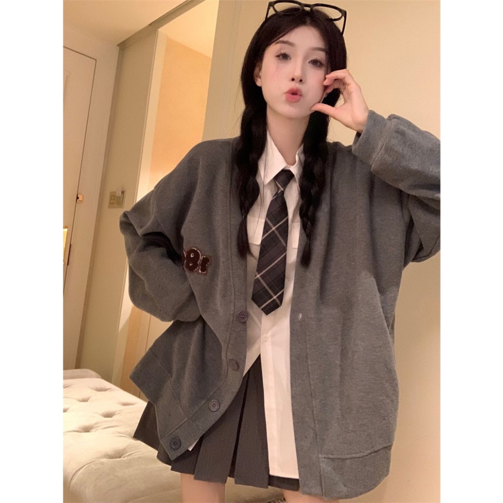 Áo Khoác Cardigan In Hình 1859 Xám Nam Nữ Unisex Form Rộng Ullzang