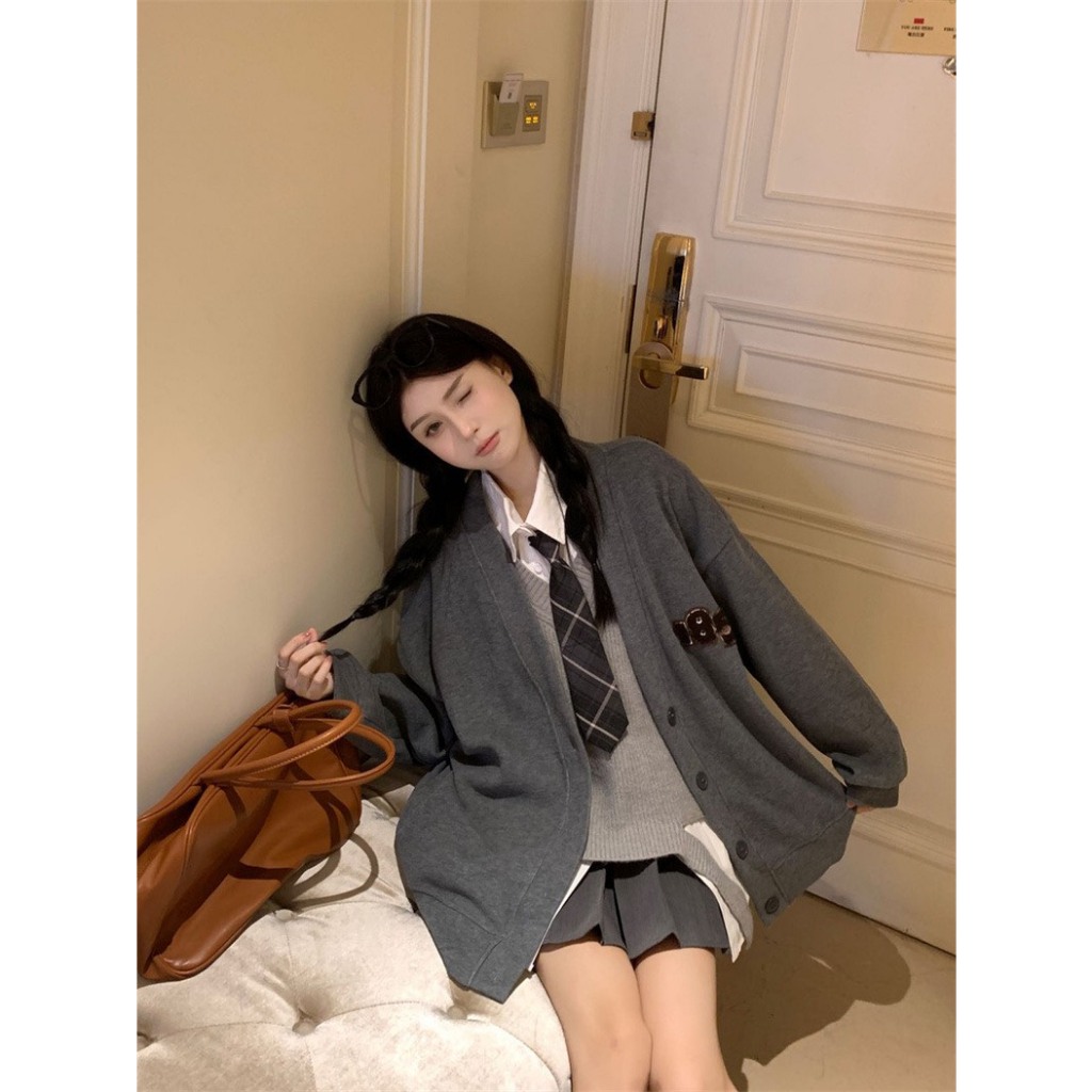 Áo Khoác Cardigan In Hình 1859 Xám Nam Nữ Unisex Form Rộng Ullzang