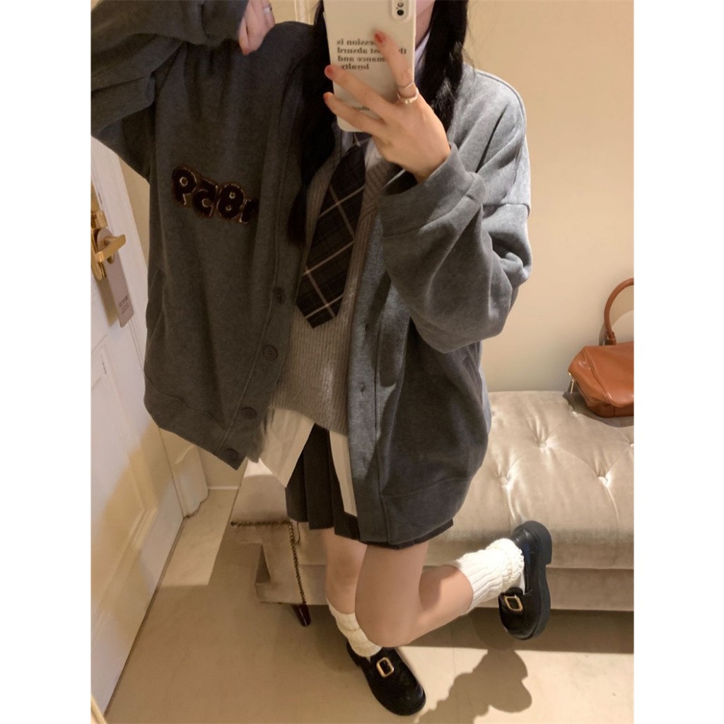 Áo Khoác Cardigan In Hình 1859 Xám Nam Nữ Unisex Form Rộng Ullzang