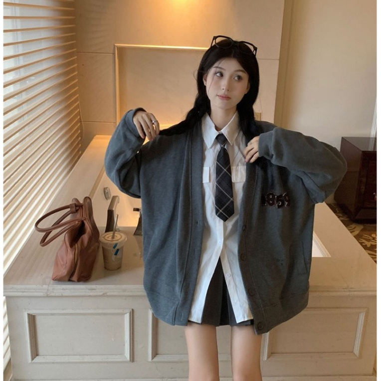 Áo Khoác Cardigan In Hình 1859 Xám Nam Nữ Unisex Form Rộng Ullzang