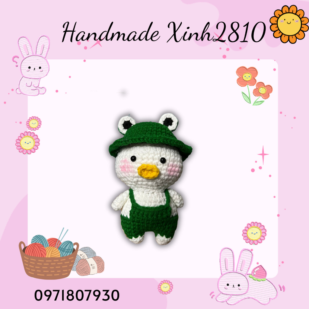 Vịt trắng cosplay ếch xanh bằng len Handmade