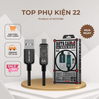 Cáp sạc wdc-180 sạc nhanh 6a, đầu cáp trong suốt, dây bện dù chắc chắn, chân ip chân type-c topphukien22