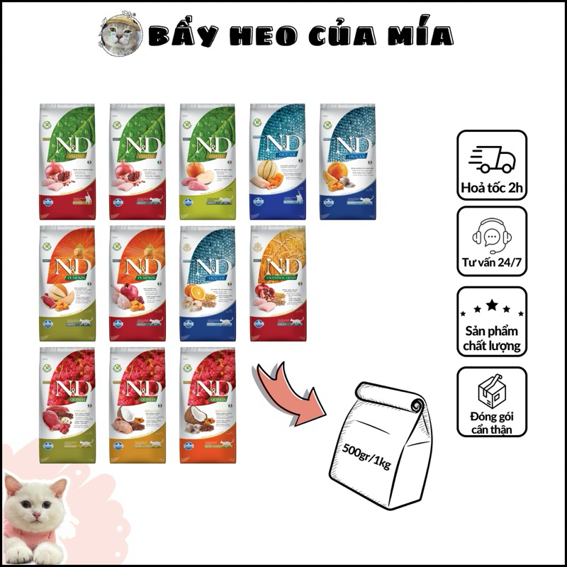 Thức ăn cho mèo - Hạt N&D cao cấp các loại 500gr 1kg re-packed