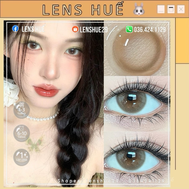 Lens (nâu sữa đục) - giãn nhỏ hợp makeup nhẹ nhàng 0 độ - kính áp tròng Lens Huế 🐰