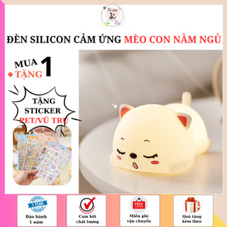 Đèn ngủ decor phòng ngủ Mèo con Đèn Silicon cảm ứng đổi màu Có điều khiển từ xa quà tặng sinh nhật