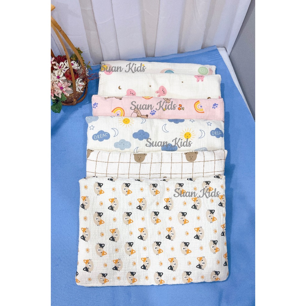 Gối lót đầu sơ sinh vải xô Muslin và Nhung hạt đậu vỏ tháo rời mềm mại, thấm hút mồ hôi cho bé KT 25*35cm,cao 1-2cm SUAN