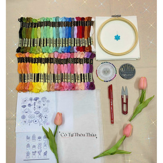 Set thêu tay đầy đủ dụng cụ (chỉ 50 màu)/ chỉ Airo có video hướng dẫn thêu