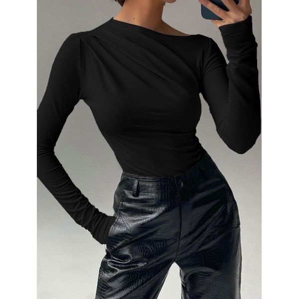 Áo tay dài cổ tròn nữ JUNE.SG áo thun nữ tay dài ôm body vải cotton co giãn D061