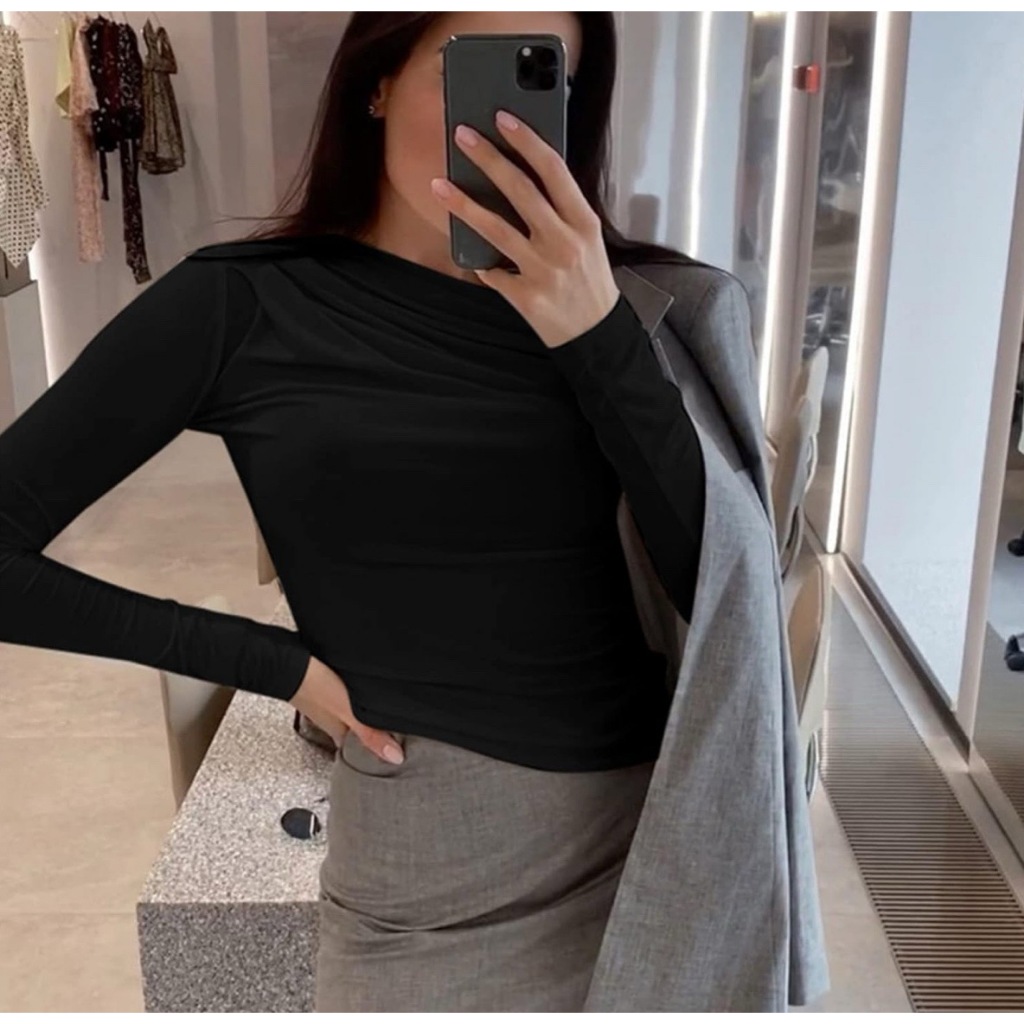 Áo tay dài cổ tròn nữ JUNE.SG áo thun nữ tay dài ôm body vải cotton co giãn D061