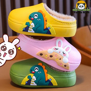 Dép đi mùa đông cho bé trai bé gái có lót lông họa tiết khủng long thỏ dễ thương siêu mềm nhẹ chống trơn trượt tốt