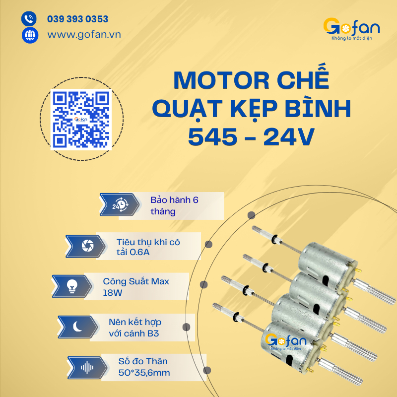 Motor 24v-545 18W Gofan chế quạt,ắc quy kẹp bình, mô tơ 24v kẹp bình ac qui-hàng có sẵn