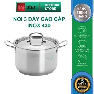 Nồi luộc gà 3 đáy inox 430 Fivestar Sire 36cm / 28cm / 30cm / 32cm / 26cm Dùng được bếp từ, Bảo hành chính hãng