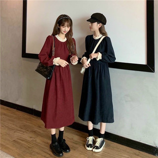 Váy bầu thu đông cổ và tay phối ren B035