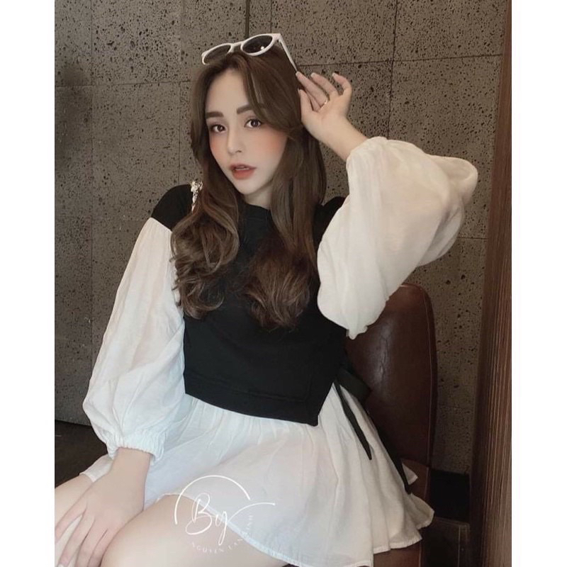 Áo bầu dài tay buộc dây eo A018
