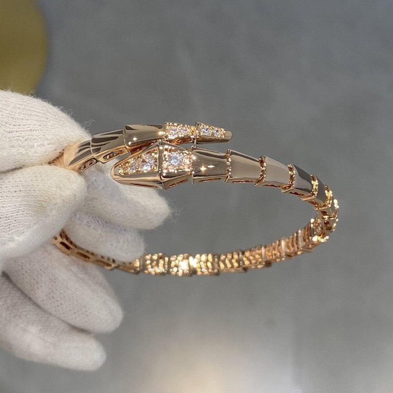 Có hộp Vòng Tay xương rắn BVL màu vàng hồng đính đá nhân tạo unisex cao cấp không gỉ