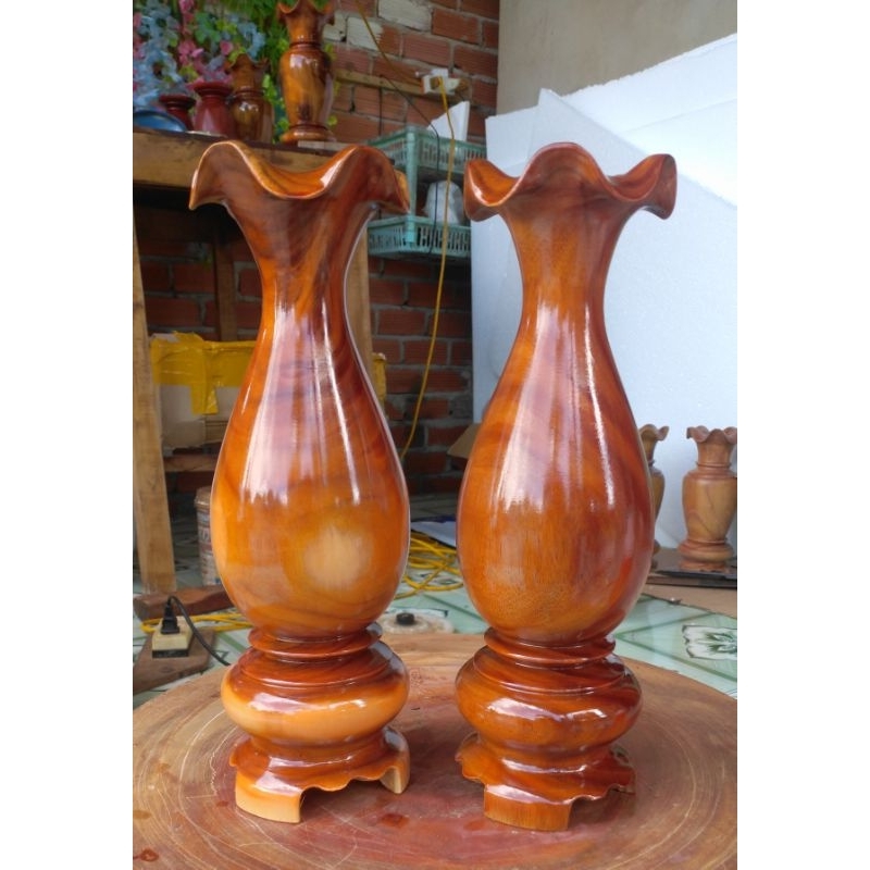 bình tỳ bà gỗ tràm cao 30cm x 10cm một đôi bình gỗ tràm