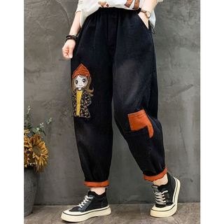 Quần jean thổ nữ thêu đáp hình cô gái đủ size 40-90kg mã MD08