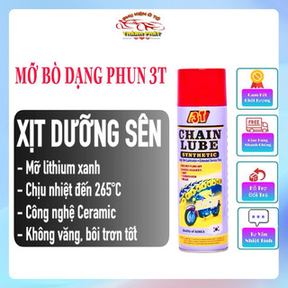 Mỡ bò dạng xịt 3T Chain Lube bôi trơn dưỡng sên xích chuyên dụng chống mài mòn và ma sát dung tích 500ml