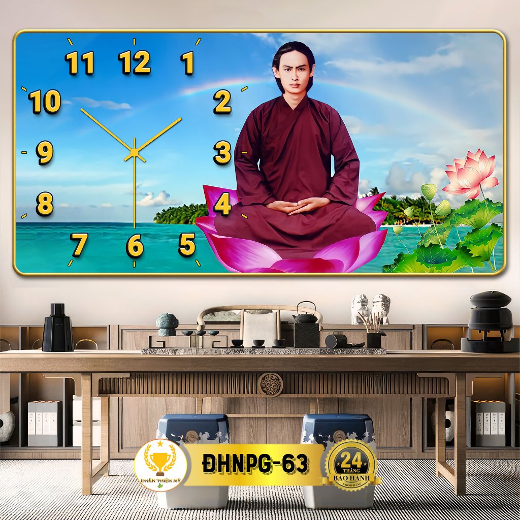 Đồng Hồ Treo Tường Trang Trí Đức Huỳnh Giáo Chủ CHÂN THIỆN MỸ, Kim Trôi Yên Tĩnh, Quà Tặng Tân Gia , Đồng Đạo CĐHNPG-09