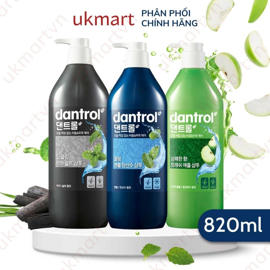 Dầu Gội Xả Dantrol Chiết Xuất Bạc Hà Sạch Gàu, Giảm Ngứa, Giảm Dầu Nhờn Hàn Quốc 820ml