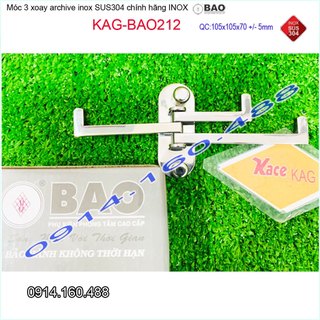 Móc 3 Inox Bảo KAG-BAO212, Móc xoay 180 độ treo đồ nhà tắm SUS304 thiết kế tuyệt đẹp sang trọng tinh tế đến từng chi tiế
