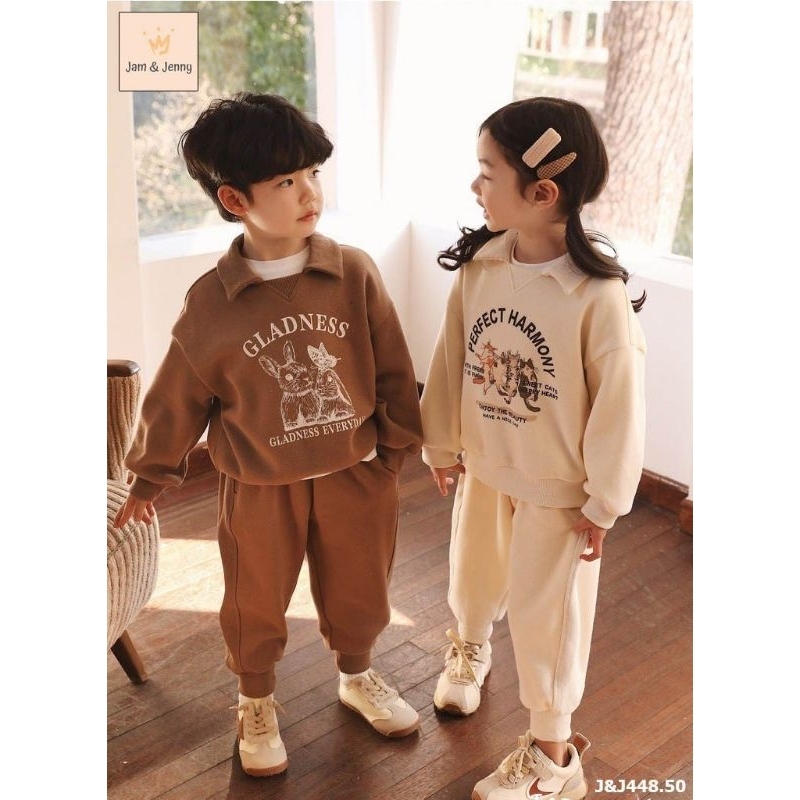 Bộ nỉ J&J bé trai bé gái 4 màu