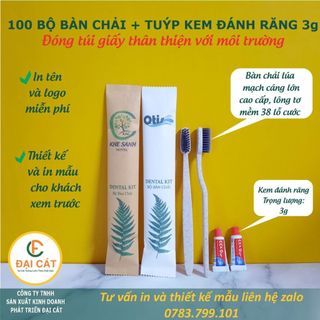 Bàn chải khách sạn - Miễn phí in logo 100 Bộ bàn chải lúa mạch và kem ống CC 3g dành cho nhà nghỉ, khách sạn