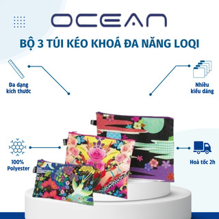 Bộ 3 Túi Kéo Khóa Đa Năng Hình Paris + Hình Chấm Tròn + Hình Sao Và Sọc Kẻ Loqi