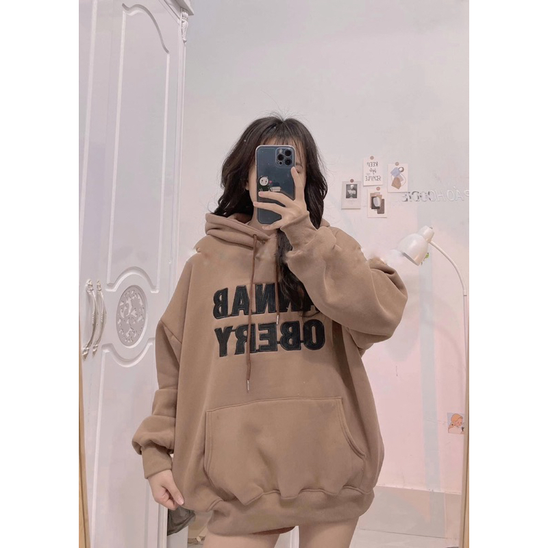 ÁO KHOÁC HOODIE NỈ QC LÓT LÔNG MỀM ẤM CÓ NÓN 2LỚP THÊU CHỮ ANNAB OBERY