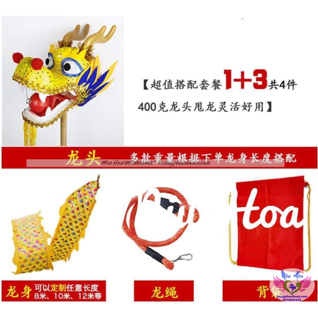 Vũ khúc Thiên Long Hình Rồng Vàng Đỏ Truyền Thống Dây Ruy Băng dài 6m.8m.10m