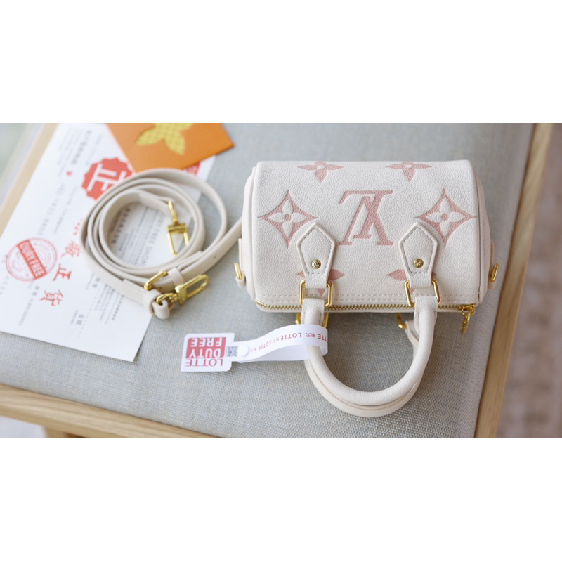 Túi trống nhỏ Eovi SPEEDY NANO fullbox nam châm nguyên seal  2 lớp chất liệu da bò mềm,hoạ tiết LV dập,quai đeo sz 16