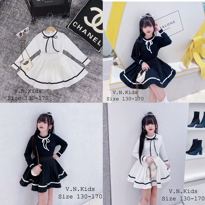 Set váy nơ Tiểu Thư cho Bé đi chơi size 18kg-43kg