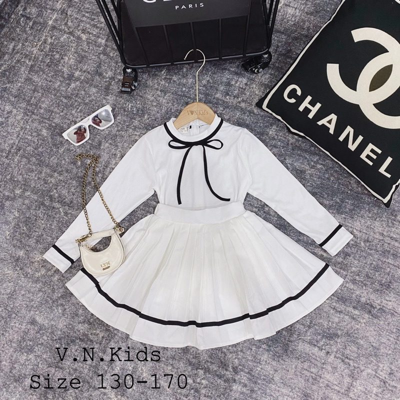 Set váy nơ Tiểu Thư cho Bé đi chơi size 18kg-43kg