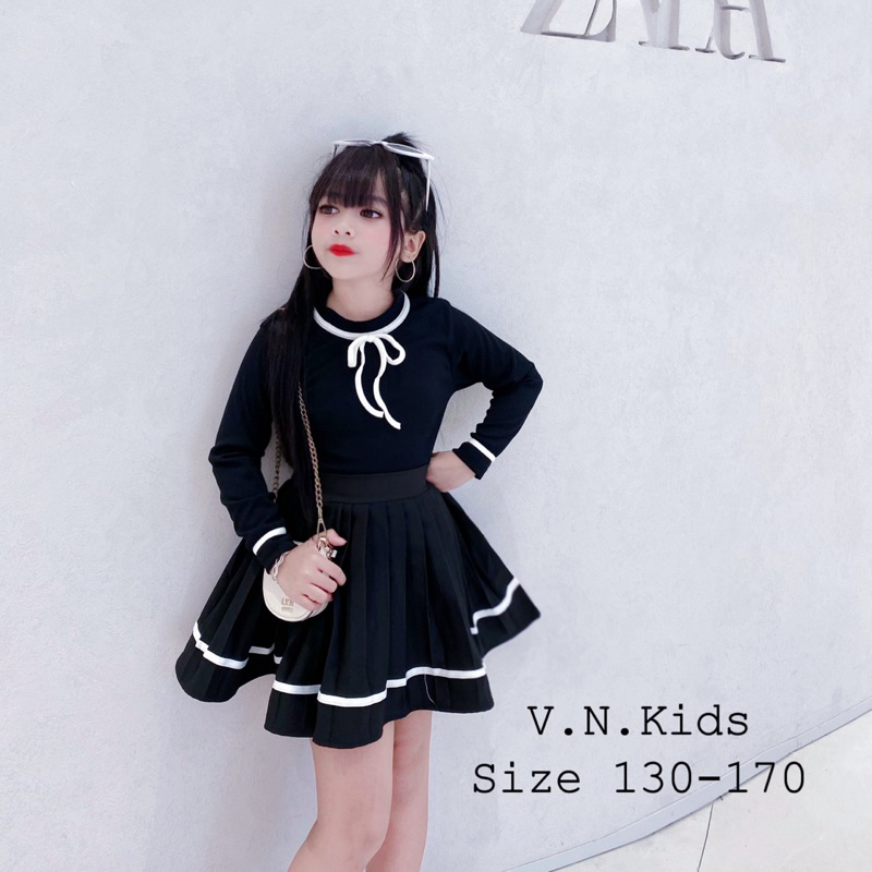 Set váy nơ Tiểu Thư cho Bé đi chơi size 18kg-43kg