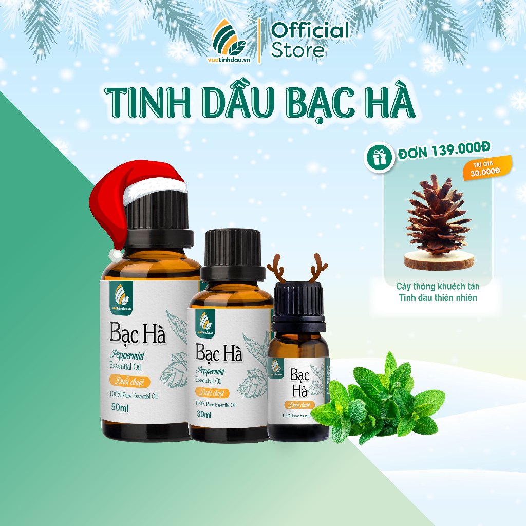 Chai Tinh Dầu Thơm Bạc Hà Xông Thơm Phòng 10ml/30ml/50ml VUATINHDAU Dầu Bạc Hà Nguyên Chất Thơm Xe Đuổi Chuột Đuổi Gián