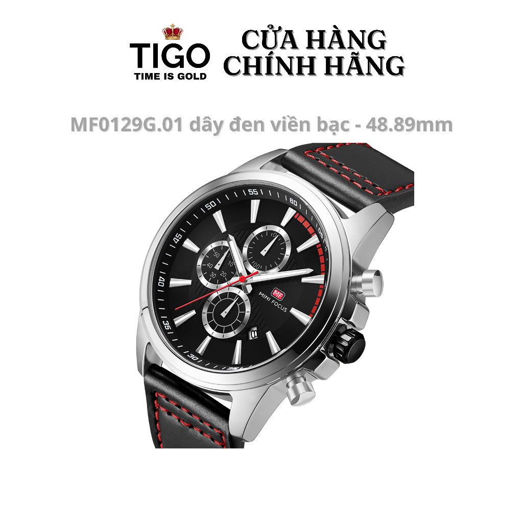 Đồng Hồ Nam MINI FOCUS MF0129G.01 Dây Da Đen Viền Bạc Thép Không Gỉ Cao Cấp Mặt Tròn Đường Kính 48.89mm Chống Nước