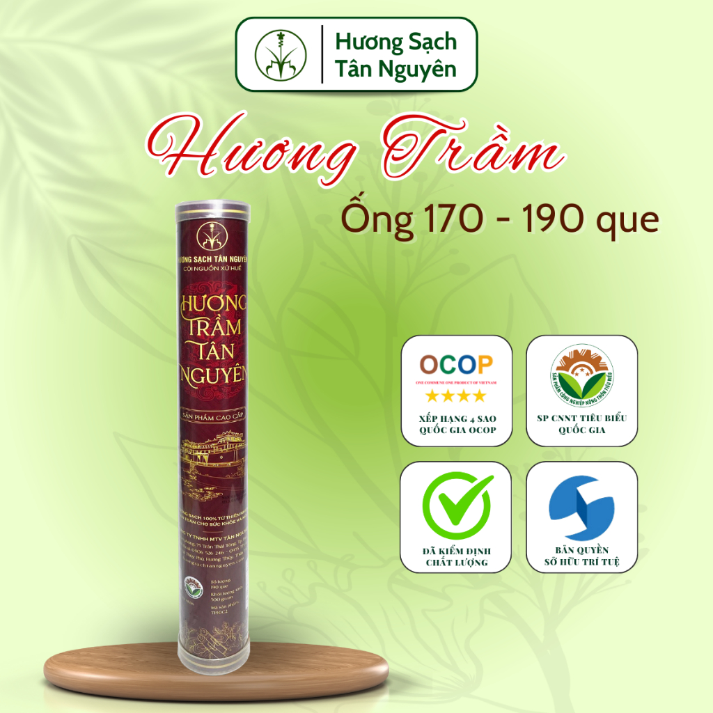 Nhang trầm hương Tân Nguyên, nhang trầm cao cấp, hương trầm sạch 100% thiên nhiên an toàn ống 170-190 que dài 35cm, 38cm