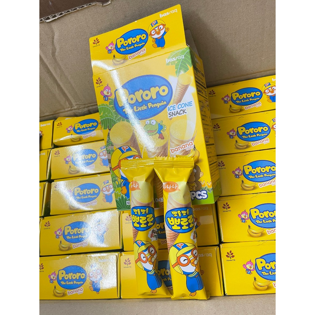Bánh ốc quế Pororo Hàn Quốc 54g, bánh ăn vặt cho bé đủ vị chuối socola dâu sữa chua