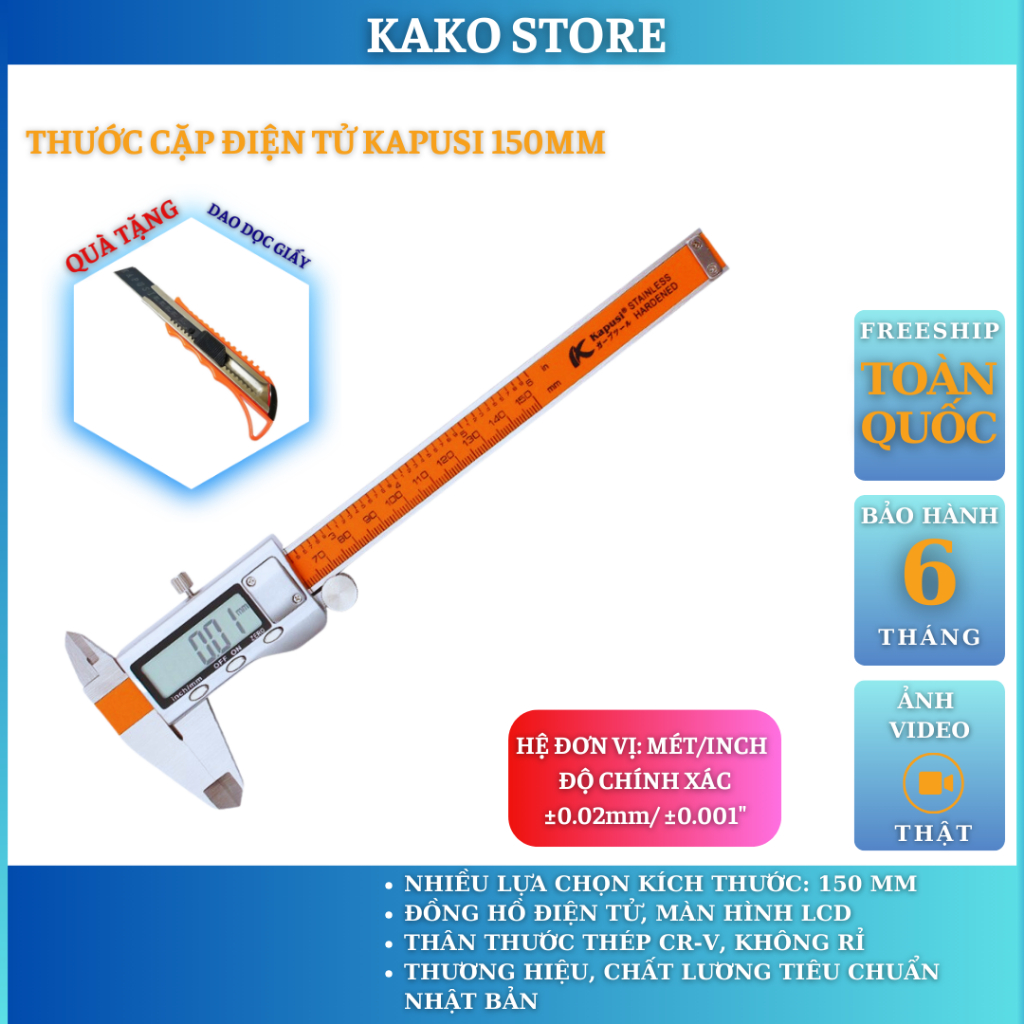 Thước cặp điện tử Kapusi 150mm, thước kẹp 15cm, dụng cụ sửa chữa Kako Store